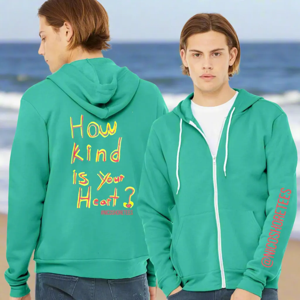 🧩 🫶 "Kind Vibes Crew" Zip Up Sponge Fleece Hoodie Teal by NICO SHORE TEES 🫶 🧩