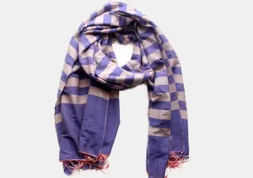 100% Reversible Gray Striped Blue Color Water Pashmina Shawl