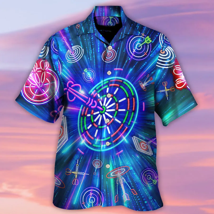 3D All Over Print Dart Neon Sign Bright Royal Hawaiian Shirt, Idea Gift for Dart Player