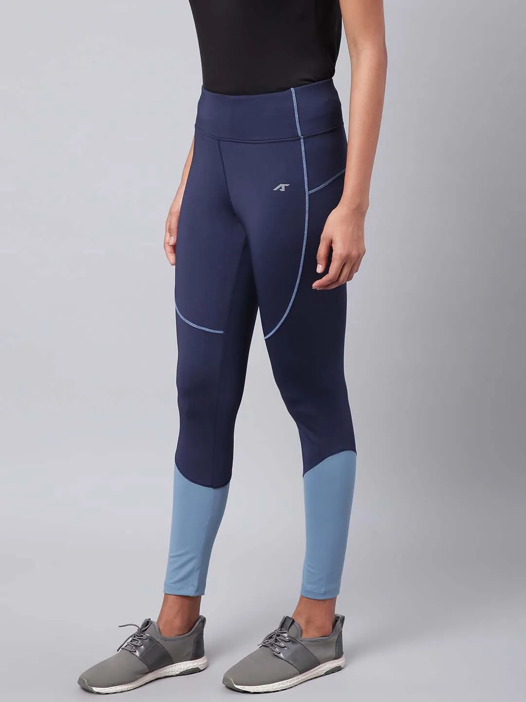 Alcis Women Navy Blue Secure Fit Colourblocked Cropped Training Tights