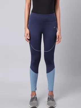 Alcis Women Navy Blue Secure Fit Colourblocked Cropped Training Tights