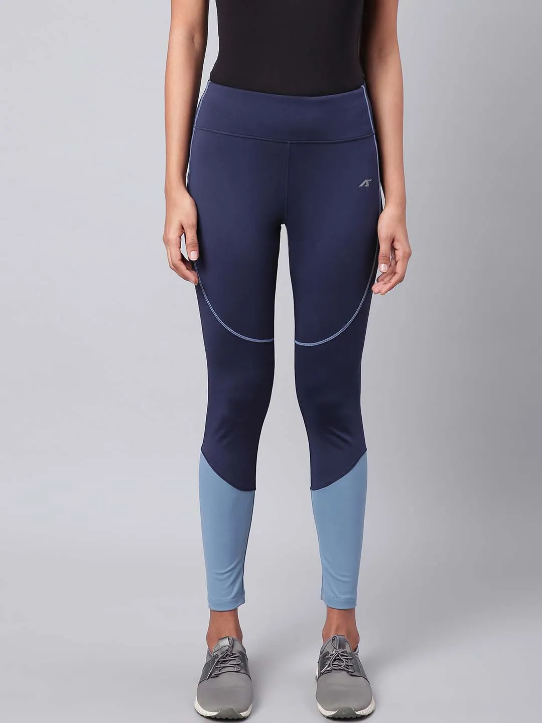 Alcis Women Navy Blue Secure Fit Colourblocked Cropped Training Tights