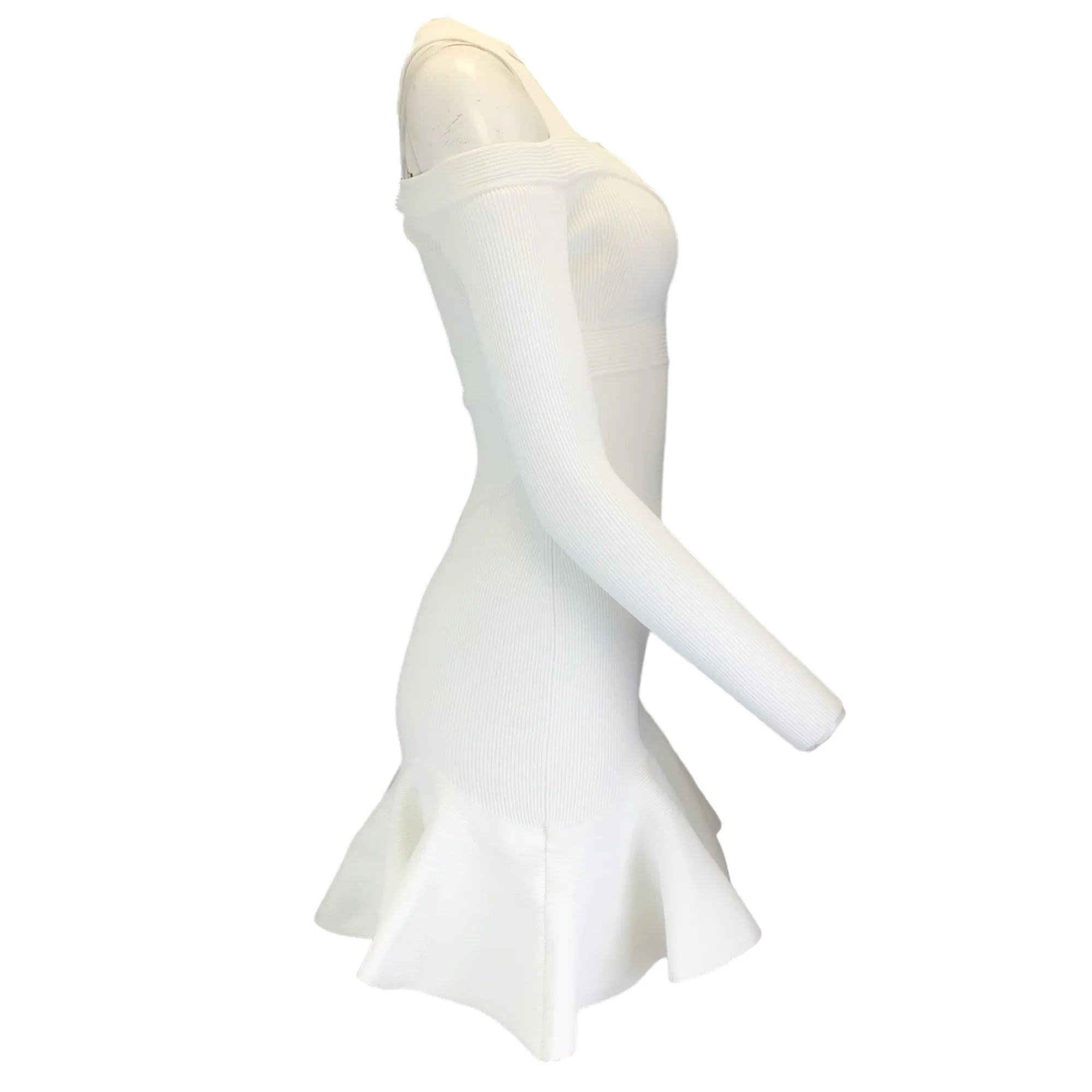 Alexander McQueen White Ribbed Knit Mini Dress