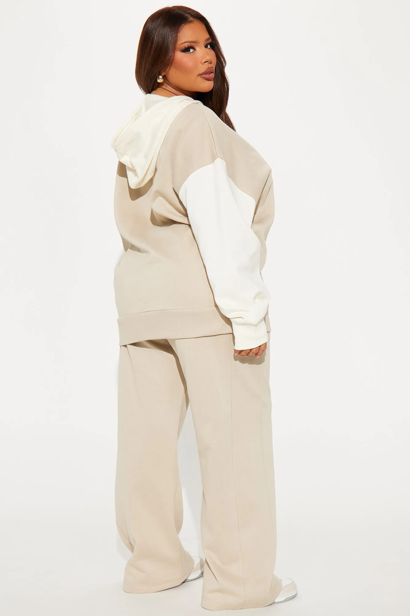 Alina Colorblock Fleece Pant Set - Taupe/combo