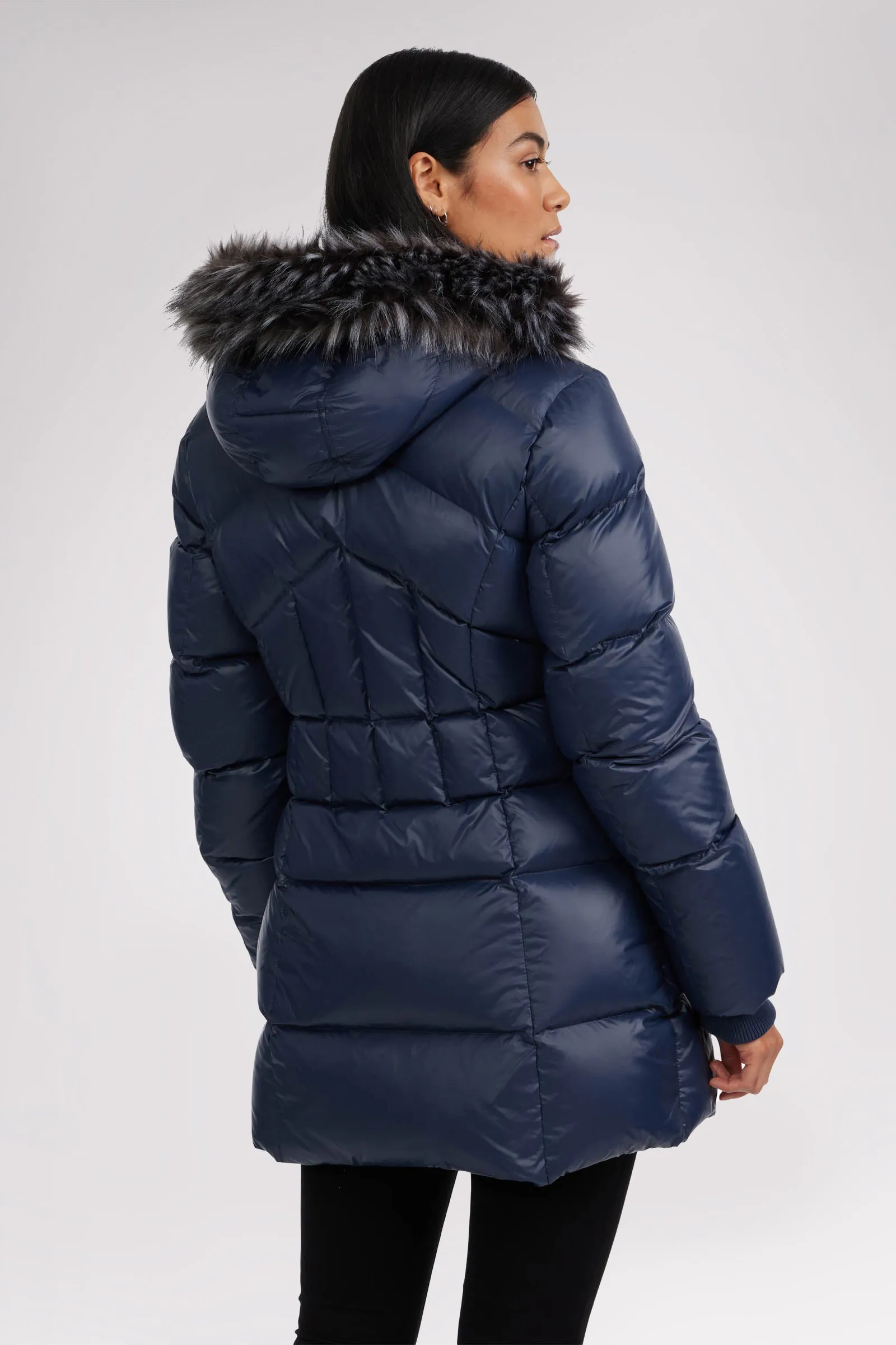 Ares Women's Puffer Jacket w/Faux Fur Trim