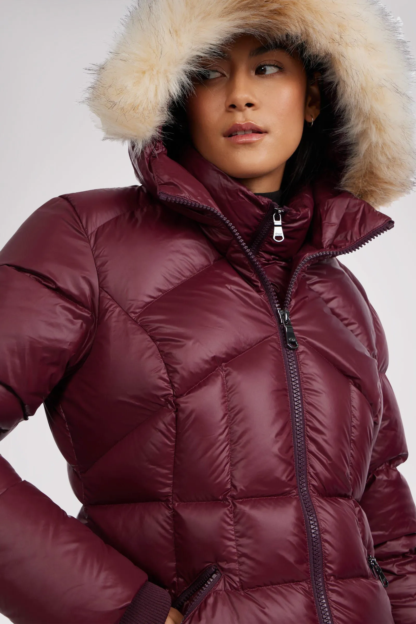 Ares Women's Puffer Jacket w/Faux Fur Trim