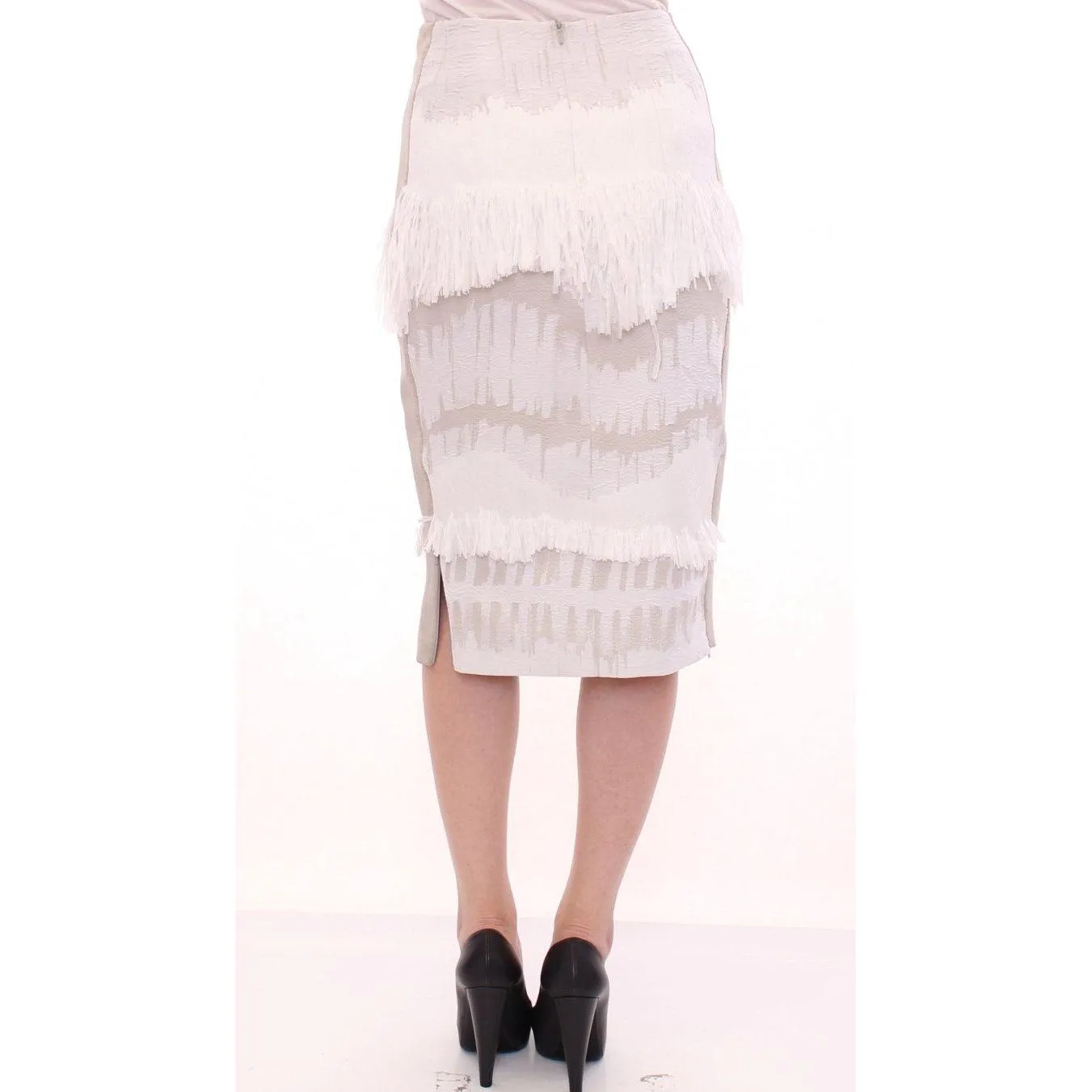 Arzu Kaprol Elegant Pencil Skirt in White and Gray Tones