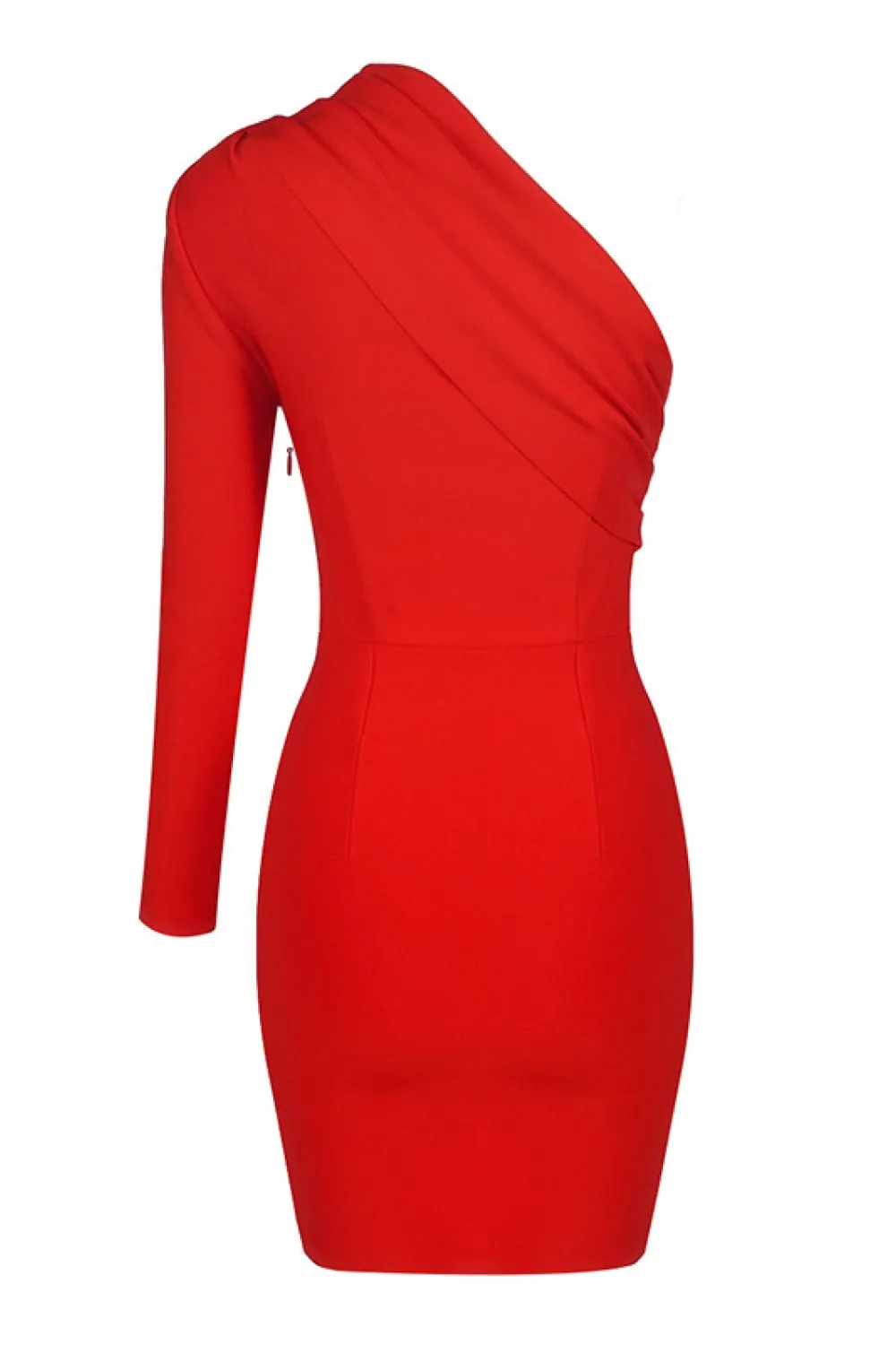 Asymmetrical Neck One-Shoulder Red Bodycon Dress