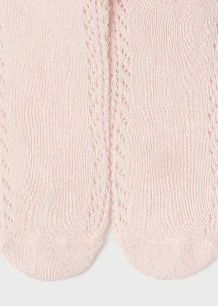 Baby Pink Openwork Thick Woven Tights  - Select Size