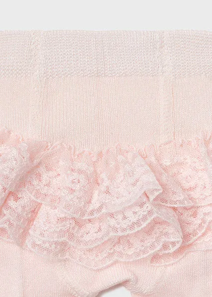 Baby Pink Ruffled Flounces Thick Woven Tights  - Select Size