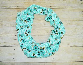 Baby/Toddler teal flowers infinity scarf, soft baby scarf, trendy baby scarf,monkey aqua flowers baby scarf,infinity scarf