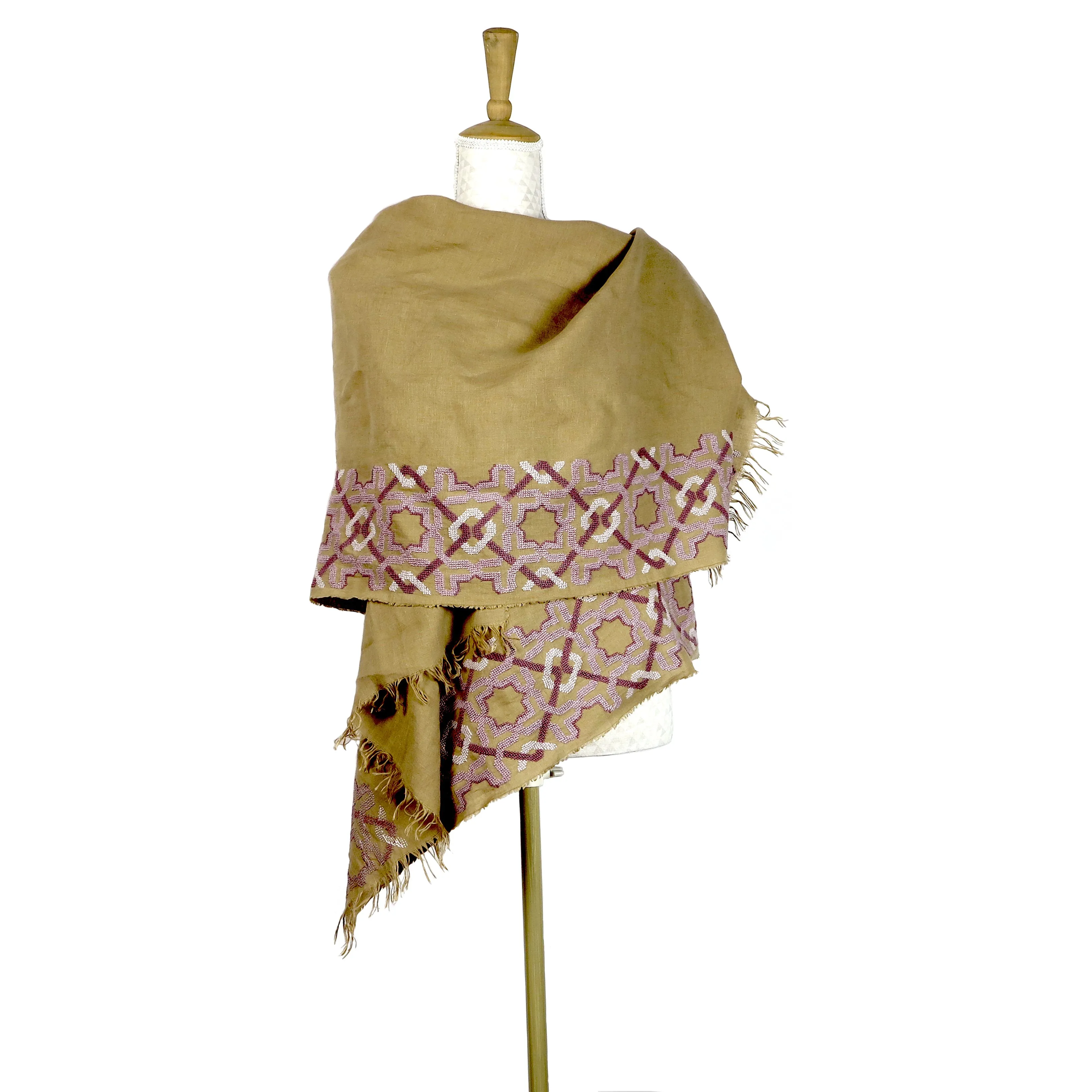 BEIGE LINEN SHAWL LAVENDER ALHAMBRA