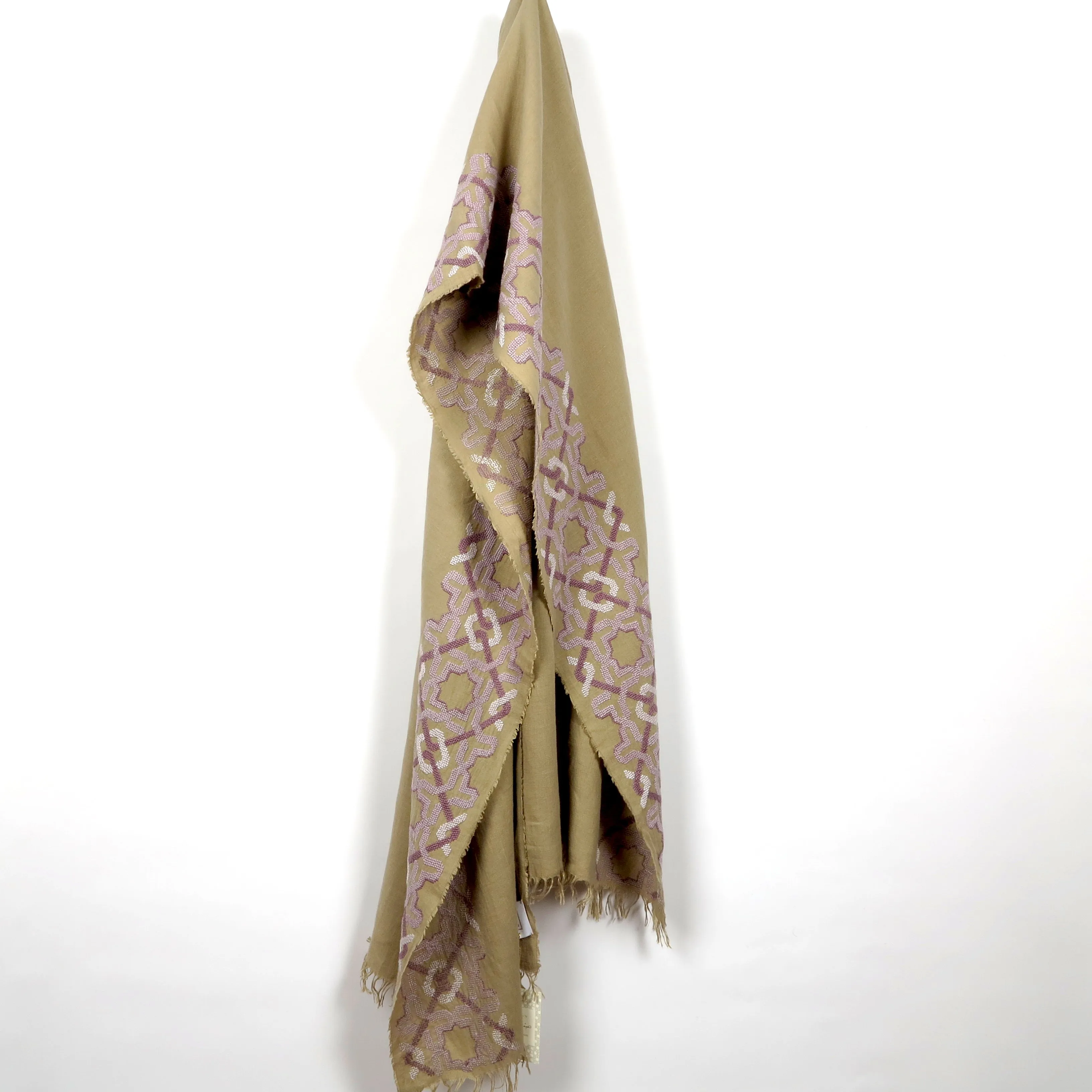 BEIGE LINEN SHAWL LAVENDER ALHAMBRA