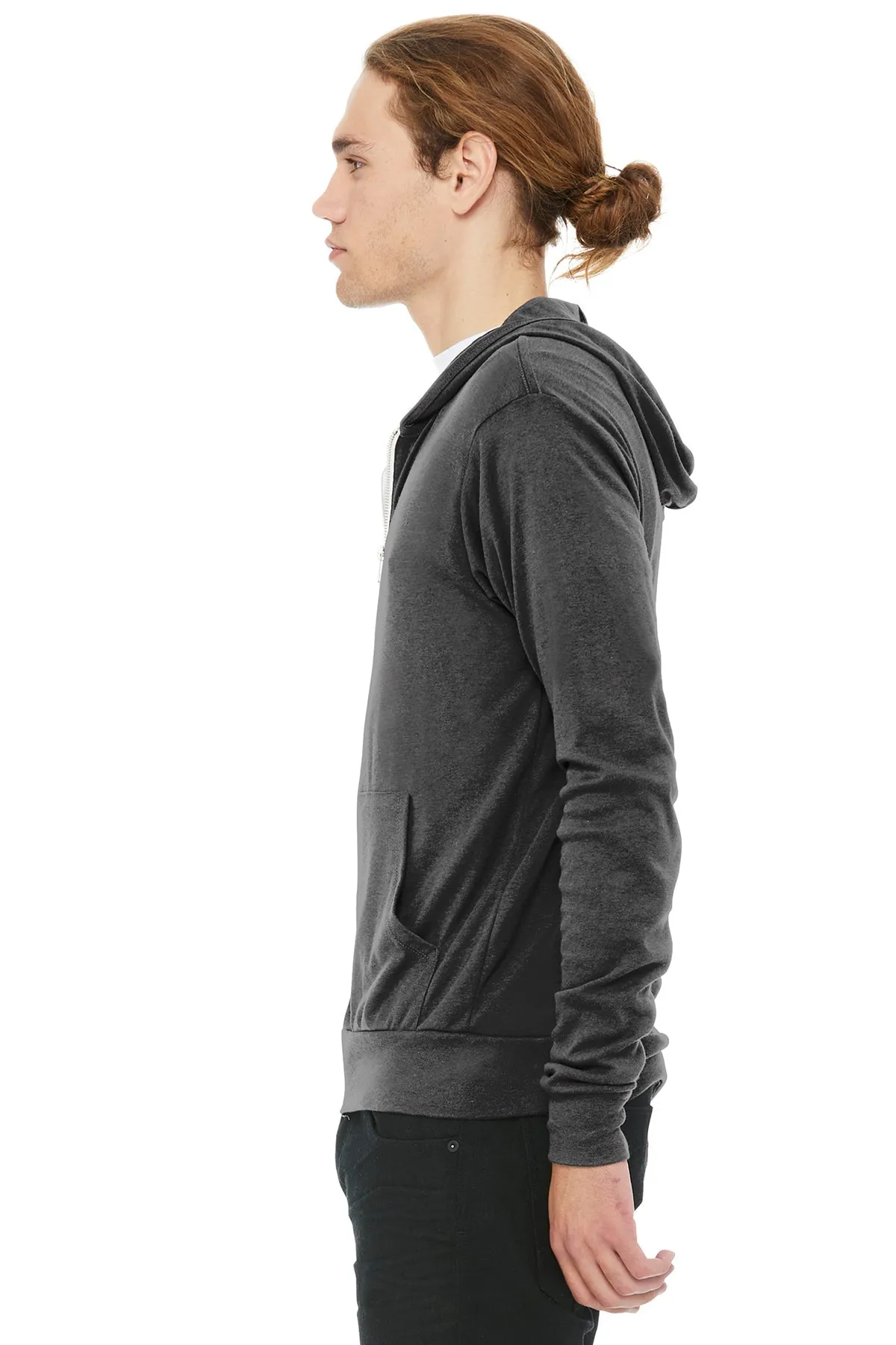 Bella Canvas Unisex Triblend Full-Zip Lightweight Hoodie, Charcoal Black