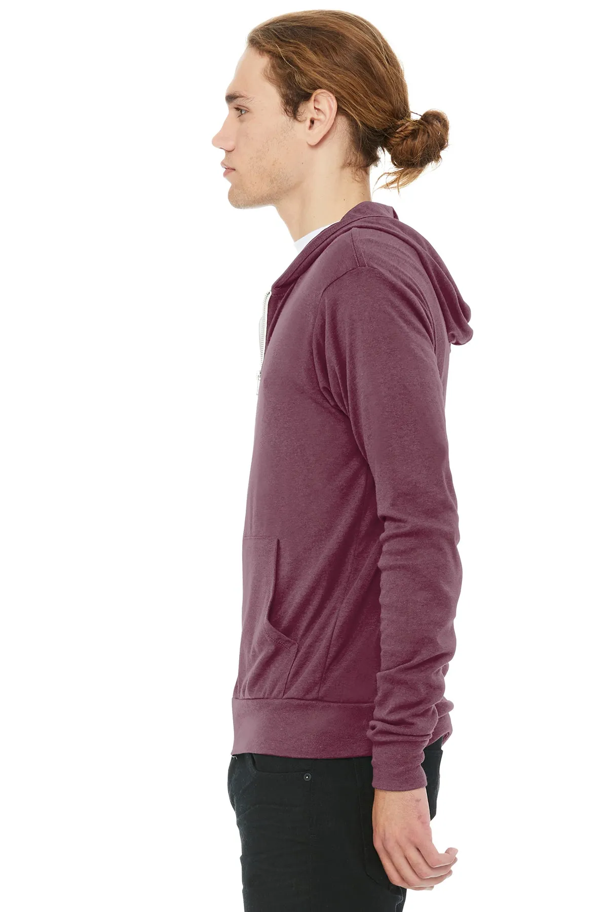 Bella Canvas Unisex Triblend Full-Zip Lightweight Hoodie, Maroon