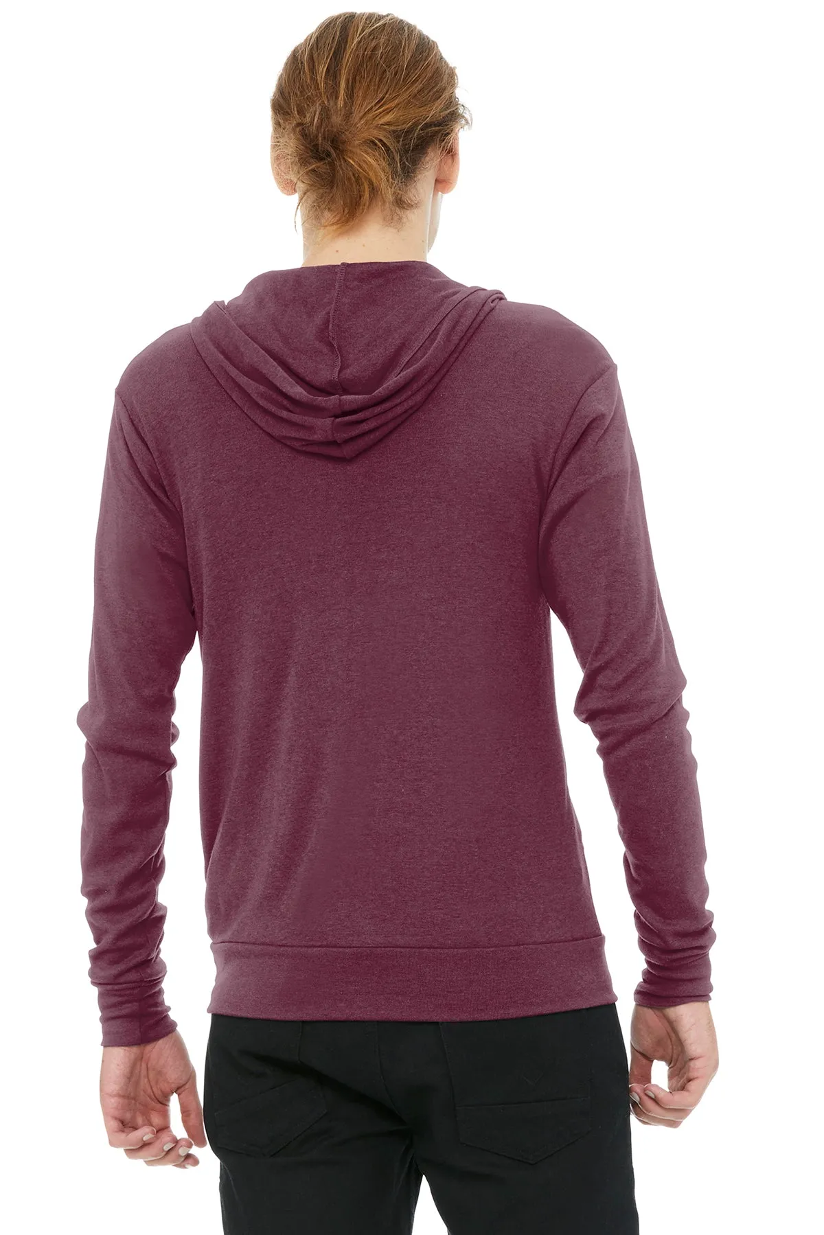 Bella Canvas Unisex Triblend Full-Zip Lightweight Hoodie, Maroon