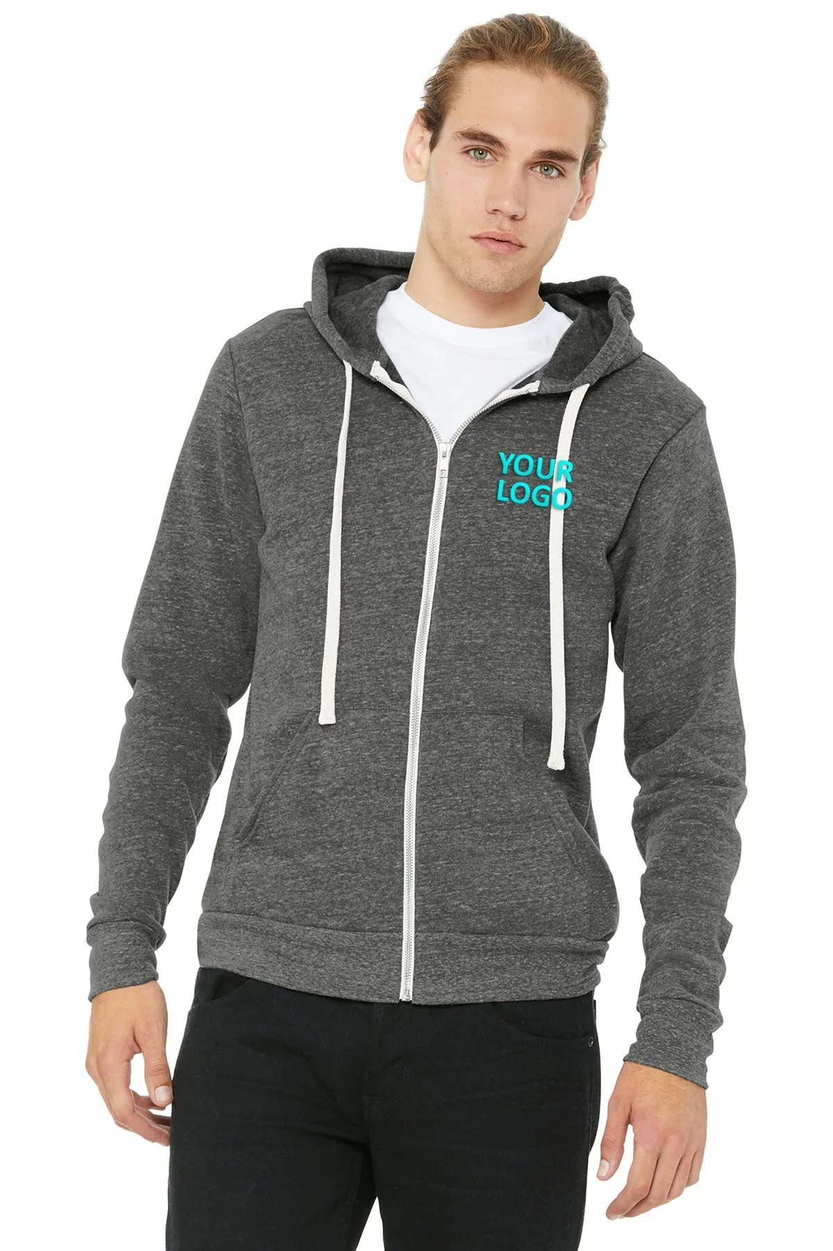 Bella Canvas Unisex Triblend Sponge Fleece Full-Zip Hoodie, Grey