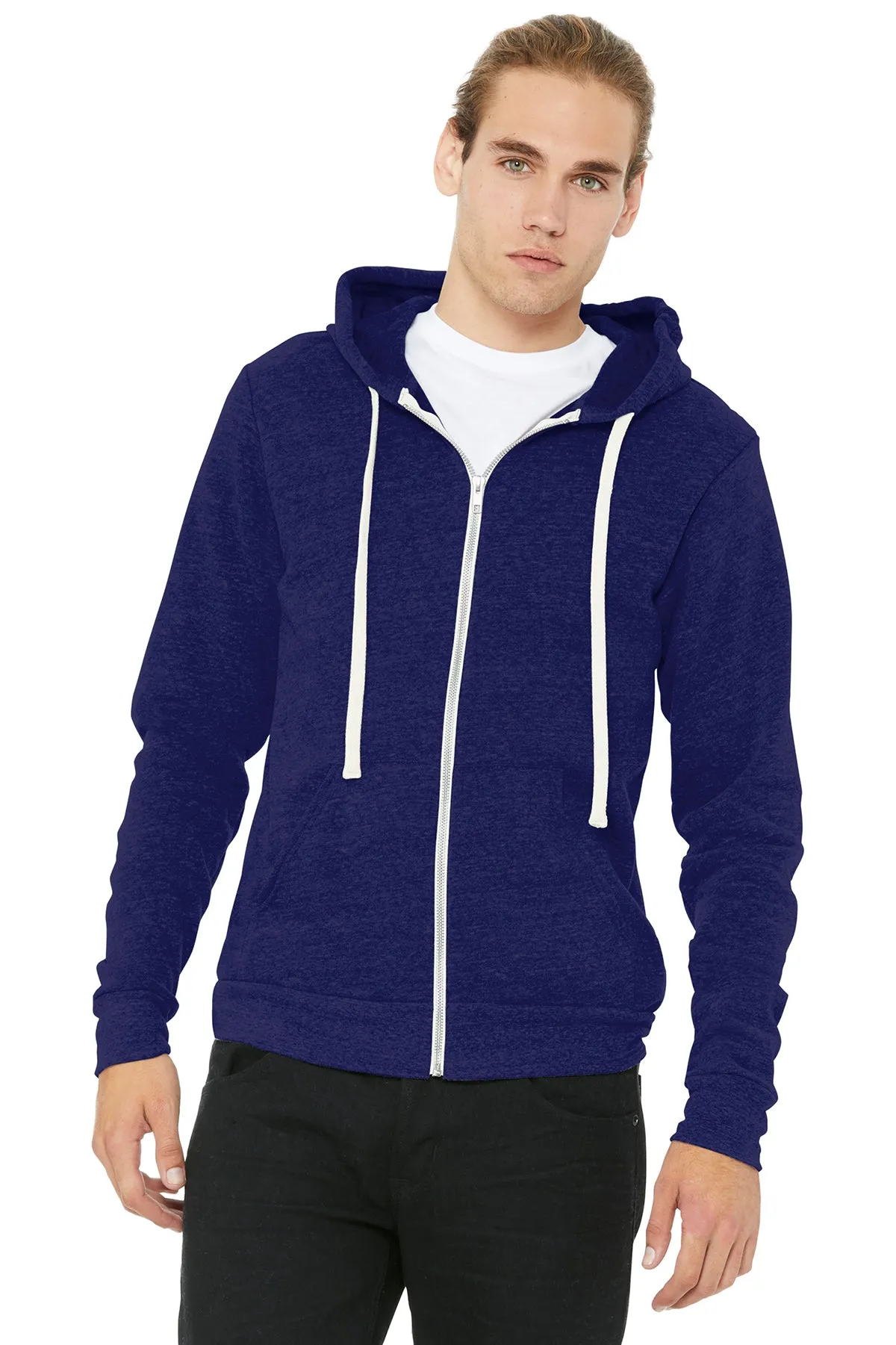 Bella Canvas Unisex Triblend Sponge Fleece Full-Zip Hoodie, Navy