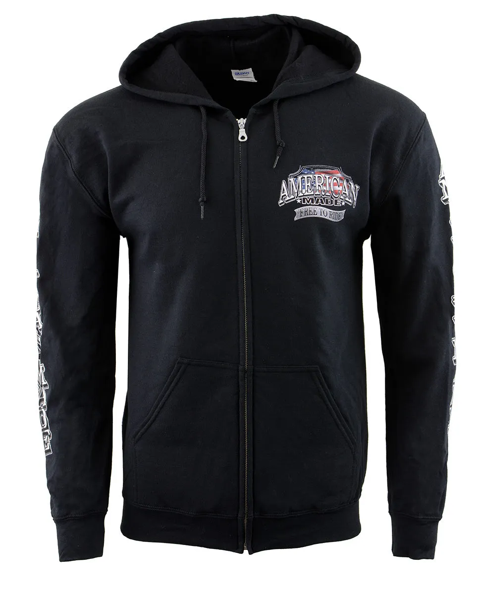 Biker Clothing Co. BCC118001 Men's Black 'American Made-Free To Ride' Motorcycle Hoodie