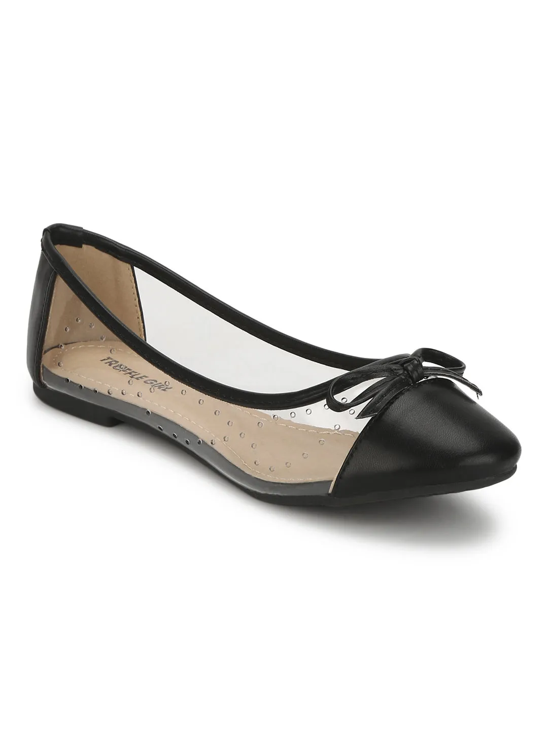 Black PU Perspex Clear Belly Flats