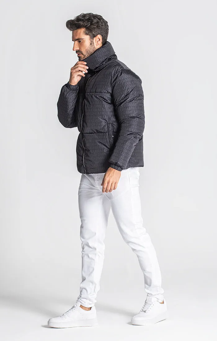 Black Typo Puffer Jacket