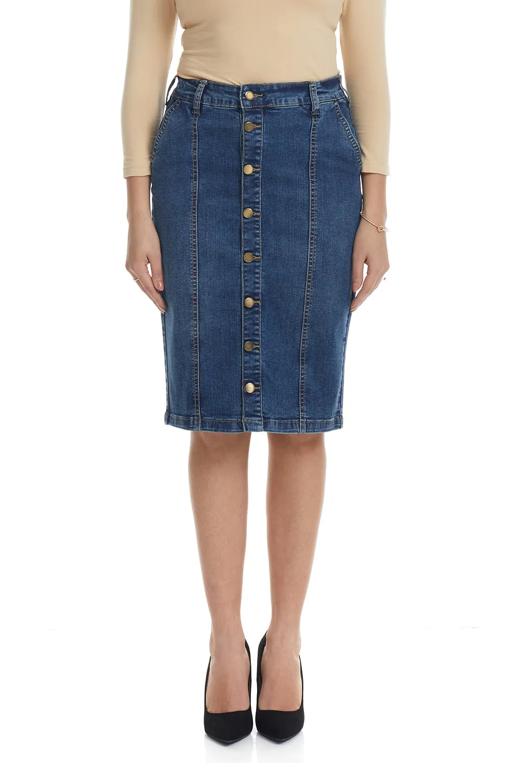 Blue Knee Length Jean Pencil Skirt 'Montreal'