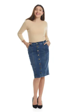 Blue Knee Length Jean Pencil Skirt 'Montreal'