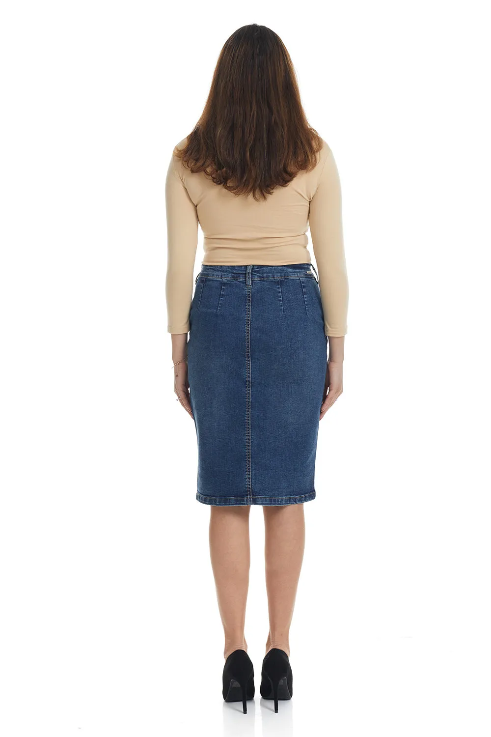 Blue Knee Length Jean Pencil Skirt 'Montreal'