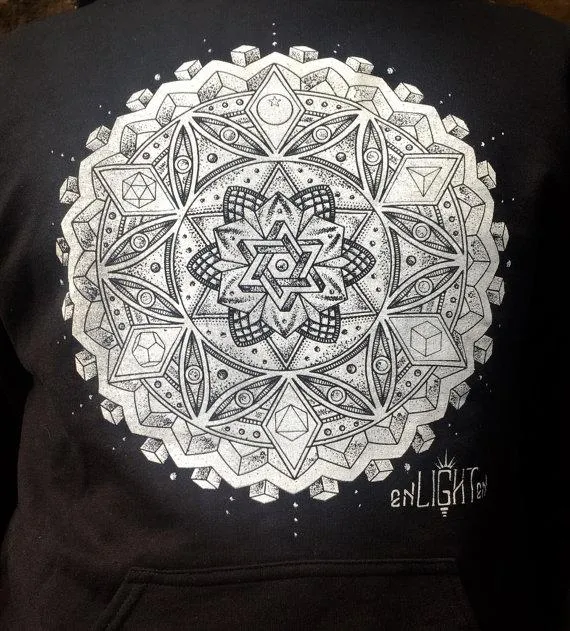 Botanical Omniscience Sacred Geometry Hoodie Featuring Platonic Solids, Flower Of Life And Star Of David