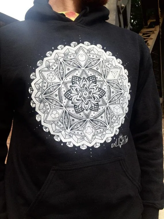 Botanical Omniscience Sacred Geometry Hoodie Featuring Platonic Solids, Flower Of Life And Star Of David