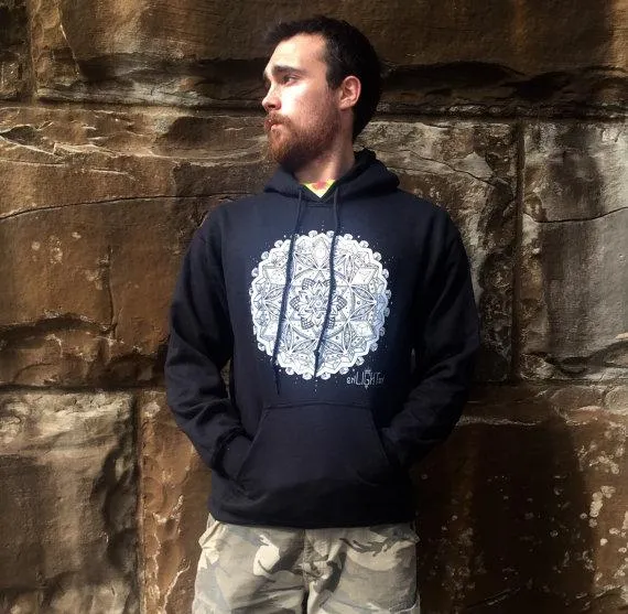 Botanical Omniscience Sacred Geometry Hoodie Featuring Platonic Solids, Flower Of Life And Star Of David