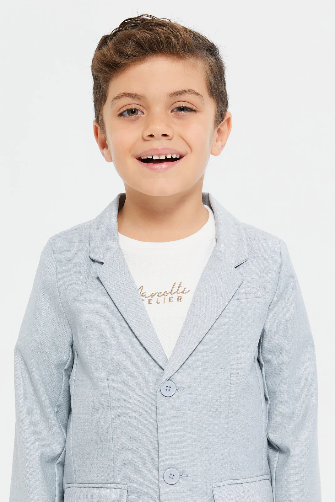 Boys Grey Plain Formal Blazer