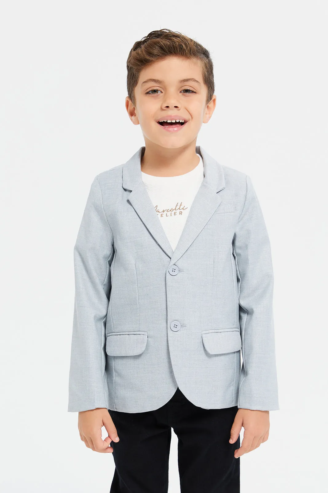 Boys Grey Plain Formal Blazer