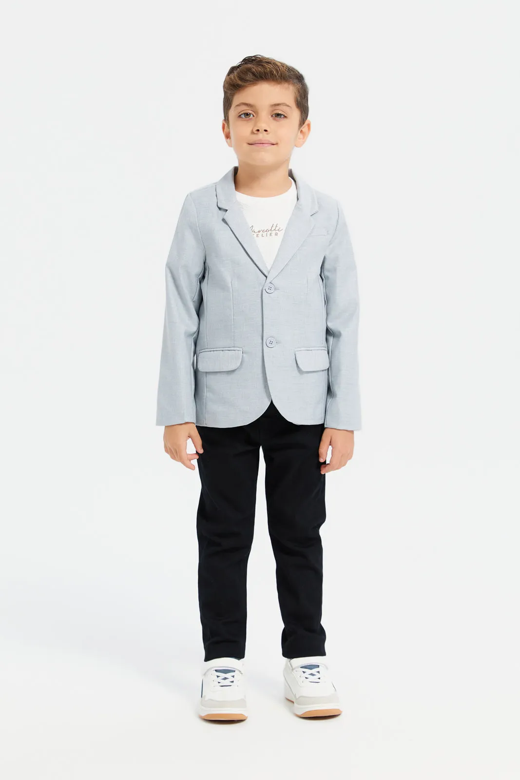 Boys Grey Plain Formal Blazer