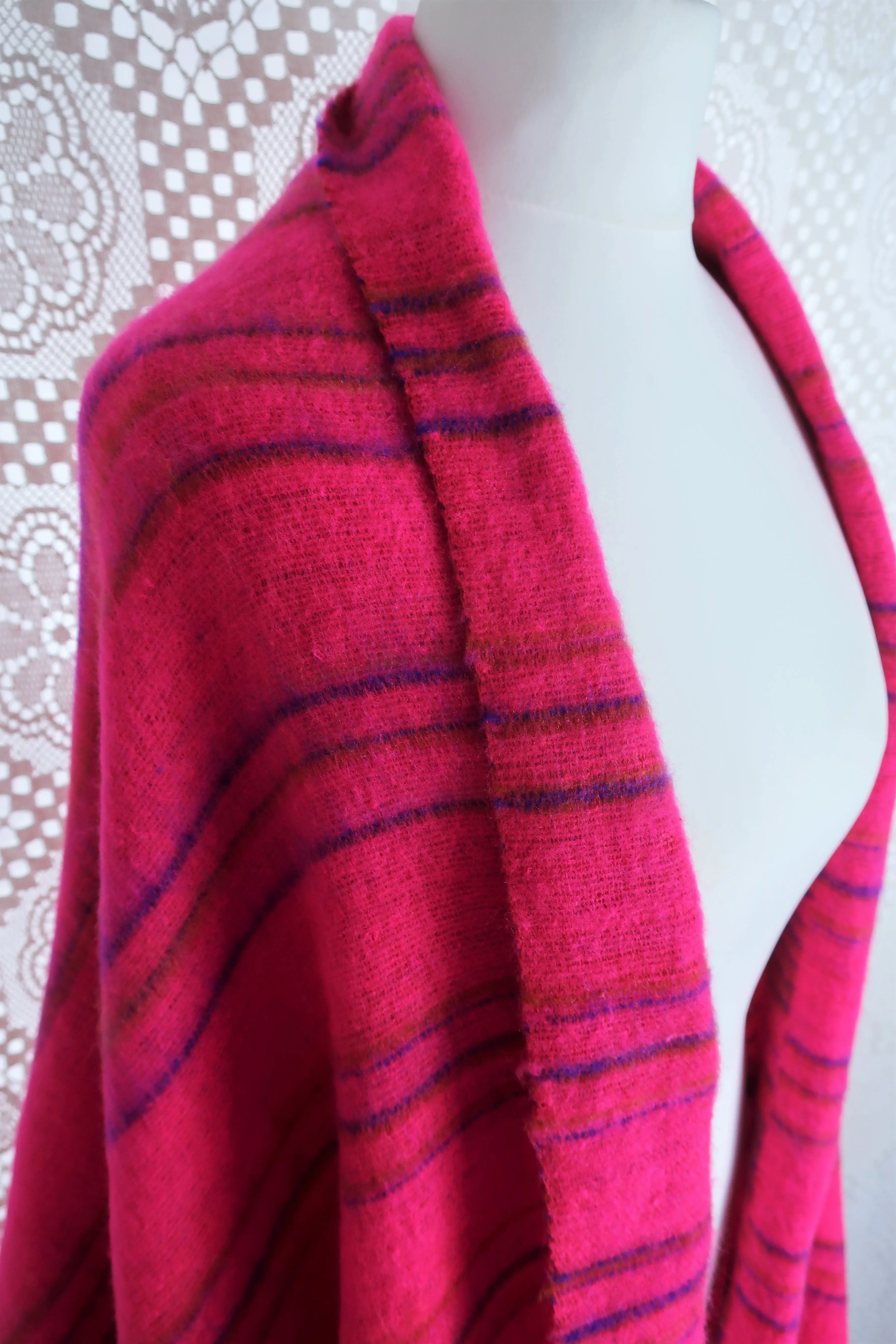 Bright Pink & Purple Reversible Stripe Indian Shawl/Blanket