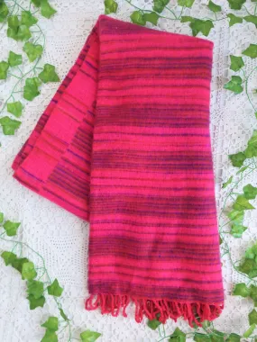 Bright Pink & Purple Reversible Stripe Indian Shawl/Blanket