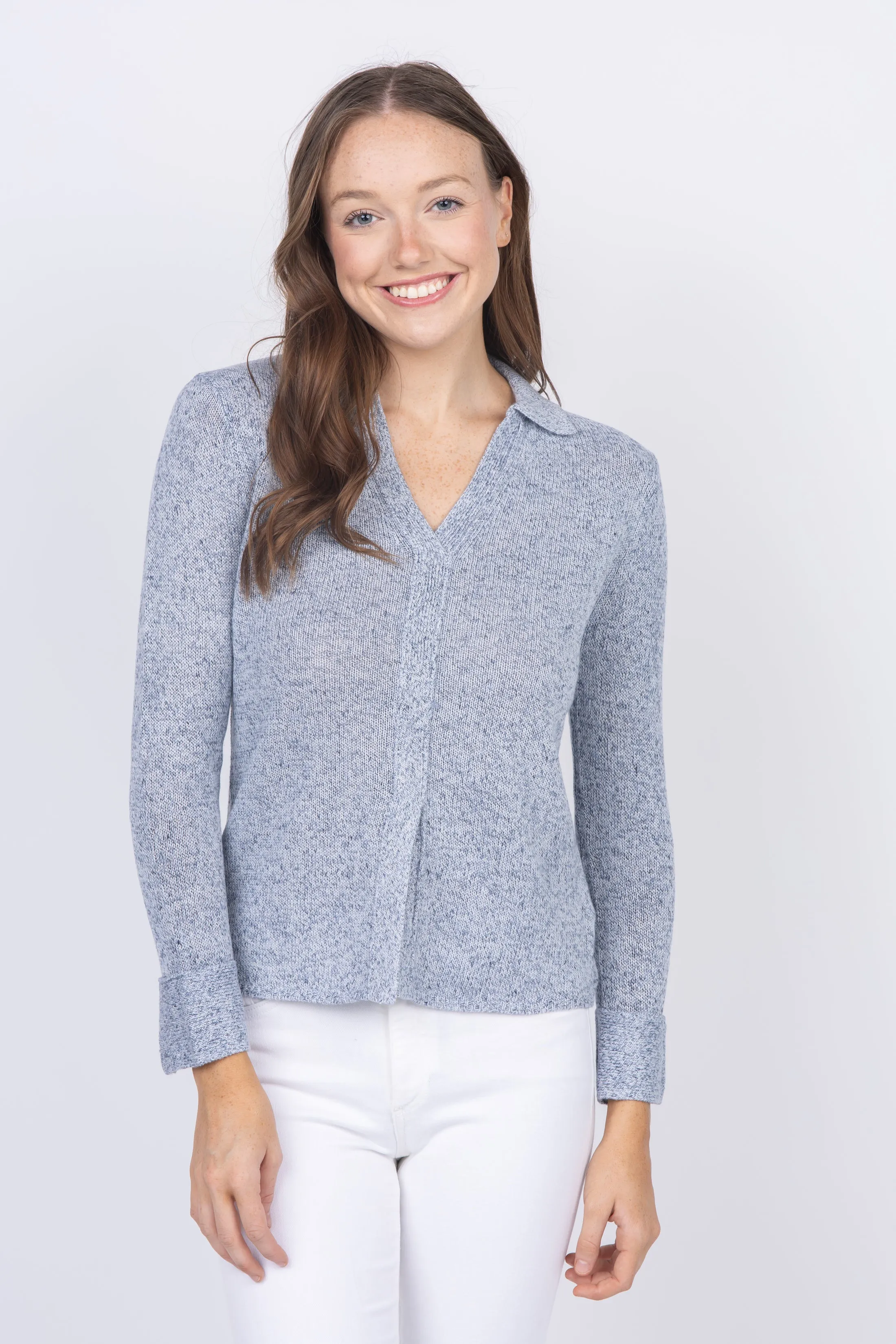 Brochu Walker Ansel Polo Pullover in Sky Blue Marl