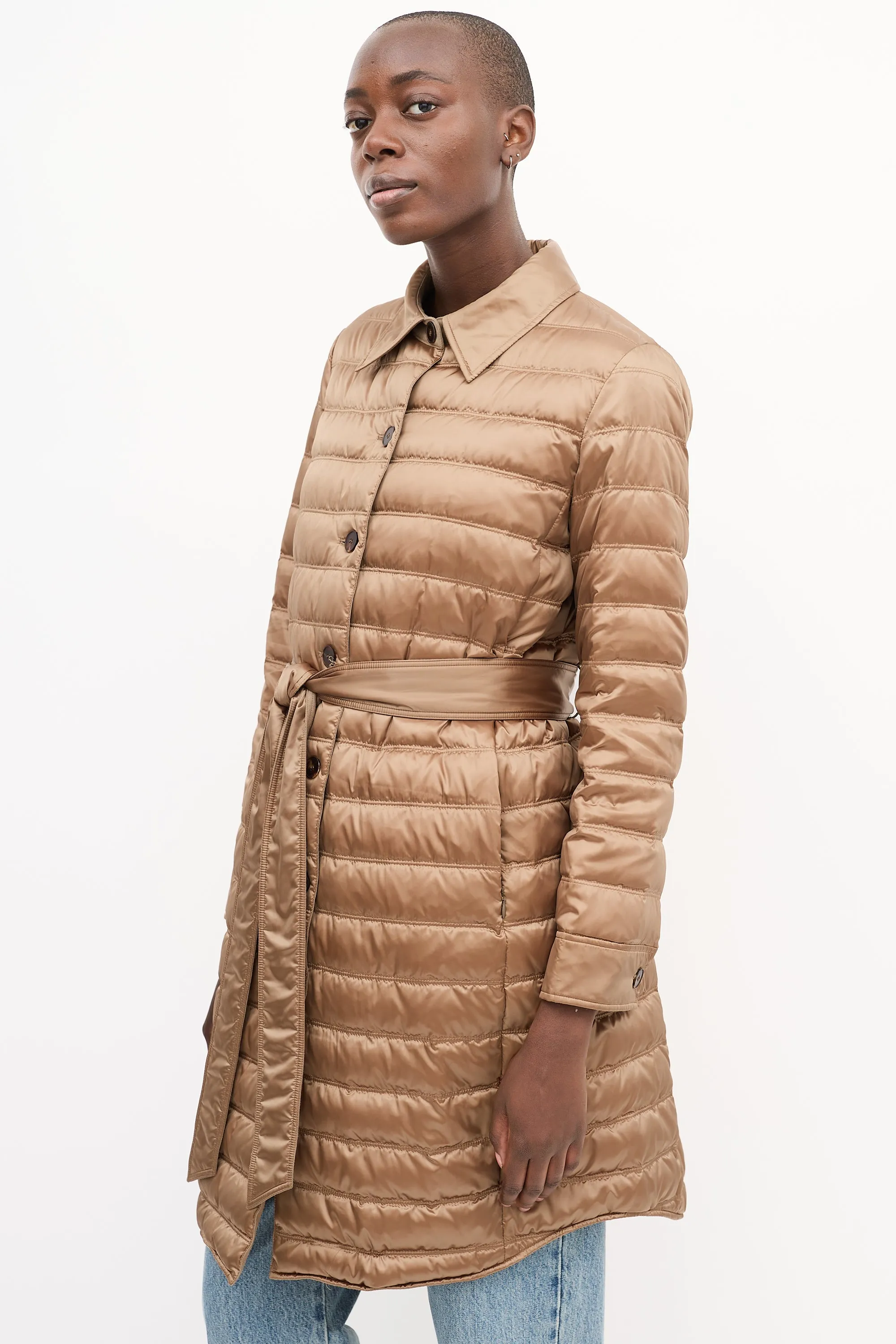 Brown Down Puffer Belted Coat