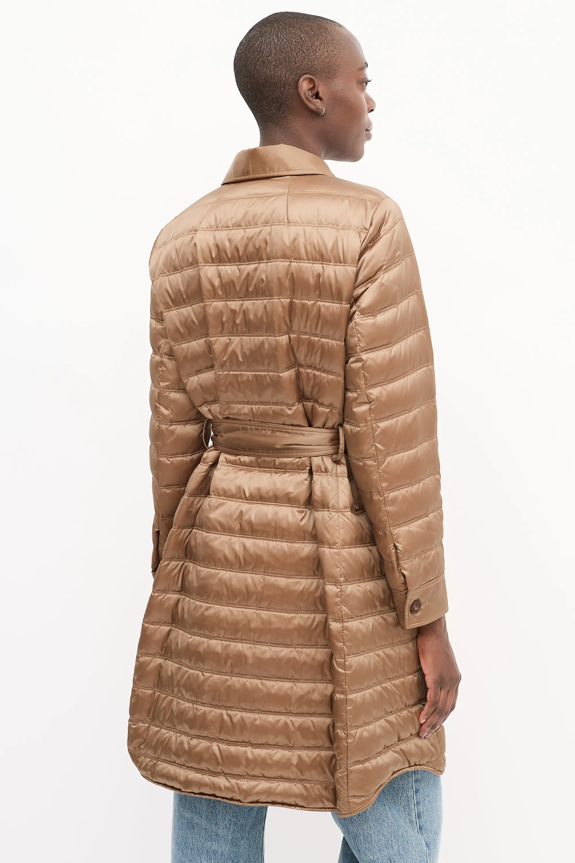 Brown Down Puffer Belted Coat