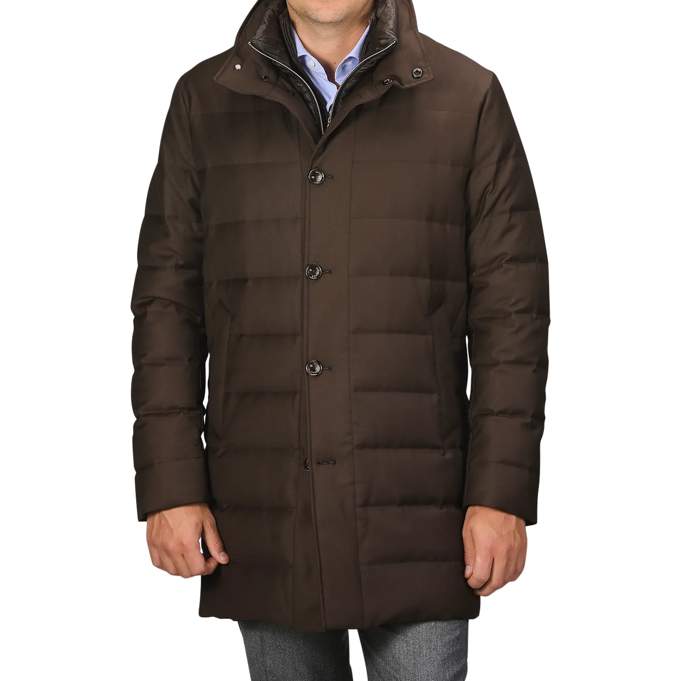 Brown Super 120s Wool Batavia Padded Coat