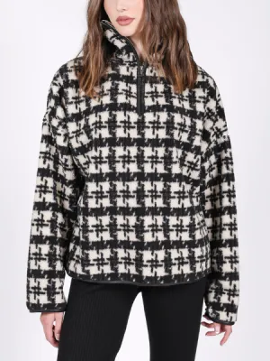 Brunette Houndstooth Halfzip Sherpa Sweater