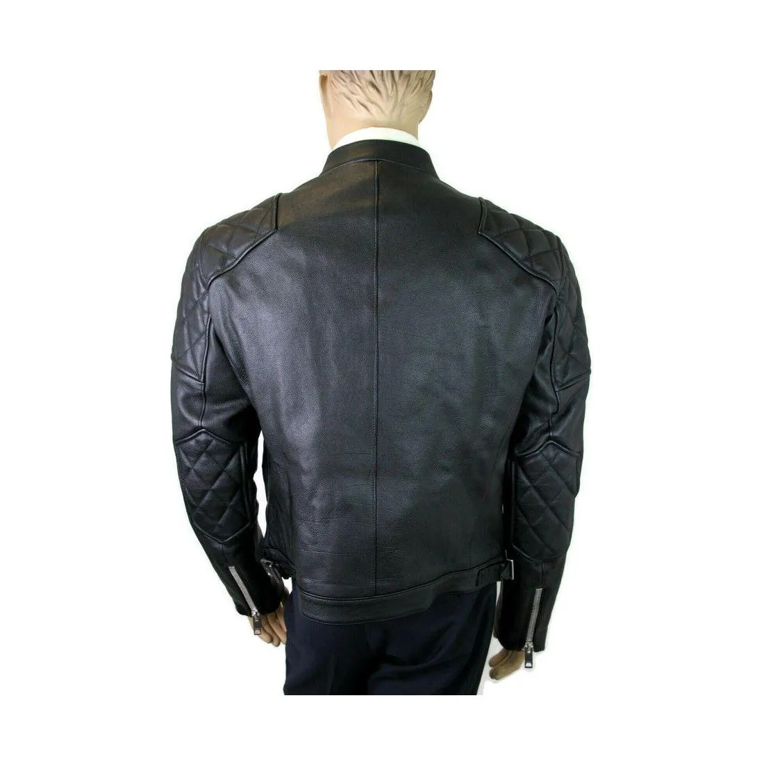 Burberry Men's Black Leather Diamond Quilted Biker Jacket