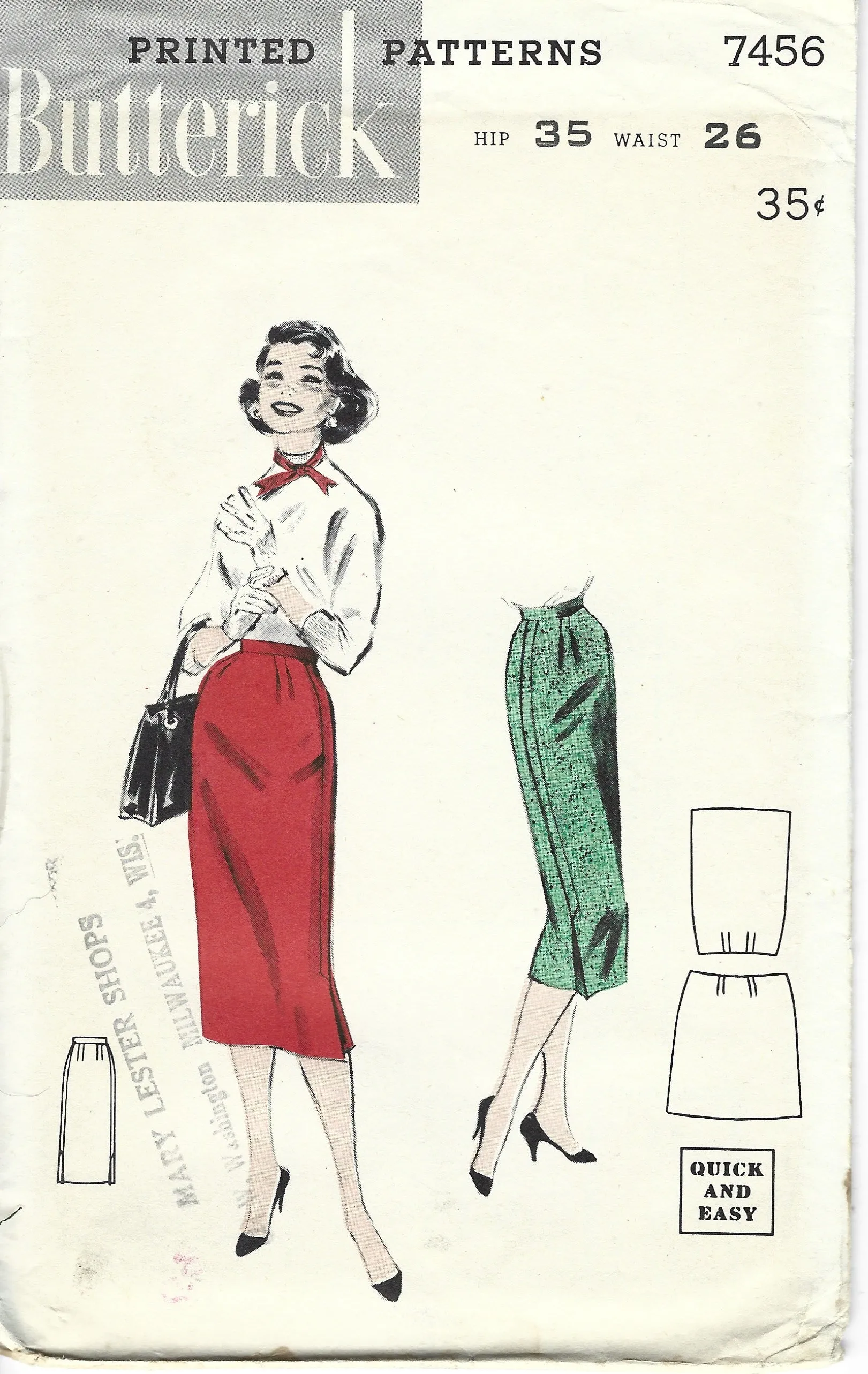 Butterick 7456 Ladies Sheath Slim Skirt Vintage Sewing Pattern 1950s