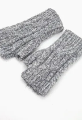 Cable Knit Wrist Warmers - Mid Grey