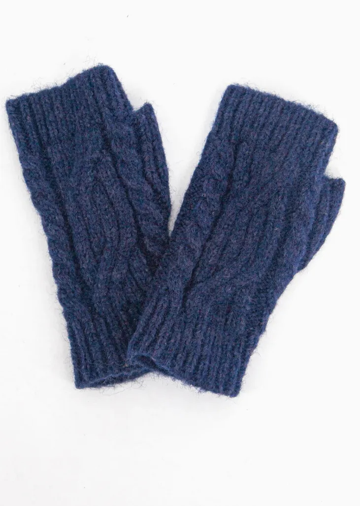 Cable Knit Wrist Warmers - Navy