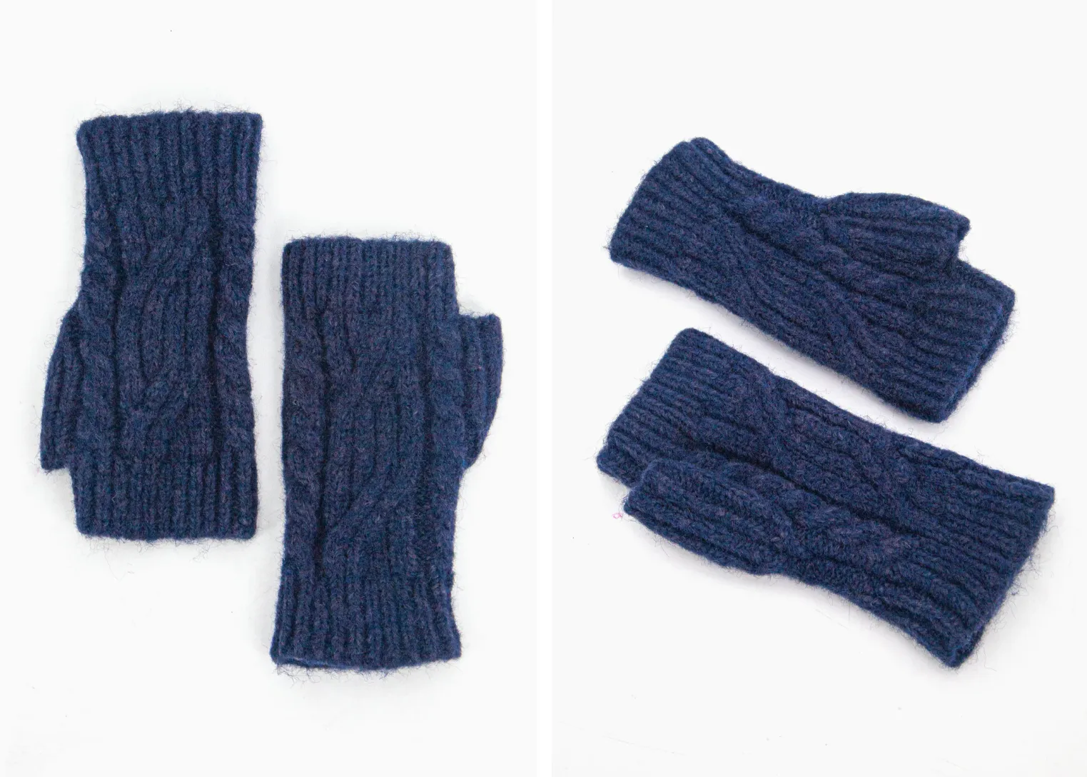 Cable Knit Wrist Warmers - Navy