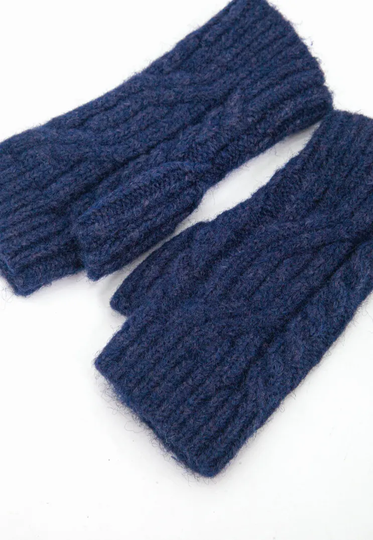 Cable Knit Wrist Warmers - Navy