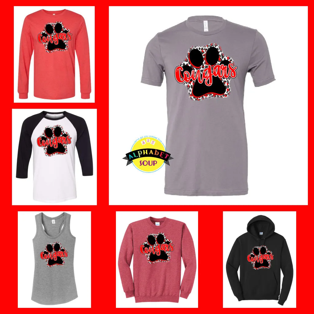 Castlio Elementary Cougars Leopard Paw Design On Adult and Youth Tees And Sweatshirts