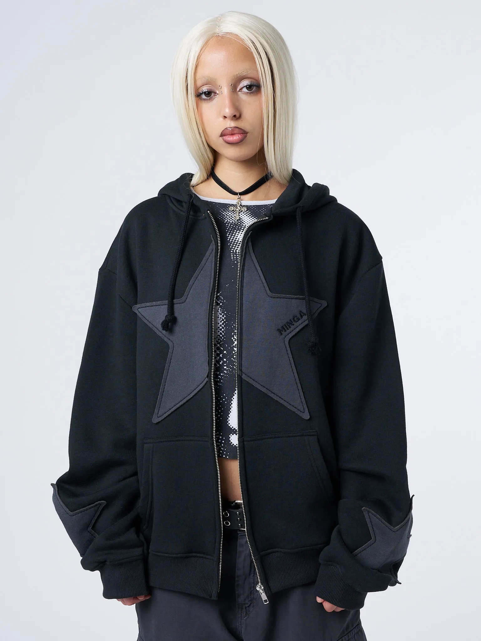 Celeste Star Black Oversized Zip Up Hoodie