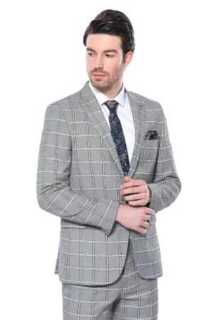 Checked Slim-Fit Grey Men Blazer - Wessi